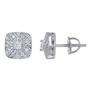 925 Sterling Silver Unisex Princess-Cut Cubic-Zirconia Square Stud Earrings